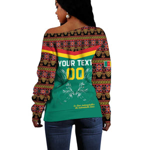 Custom Cameroun Football Off Shoulder Sweater Allez Les Lions Indomptables