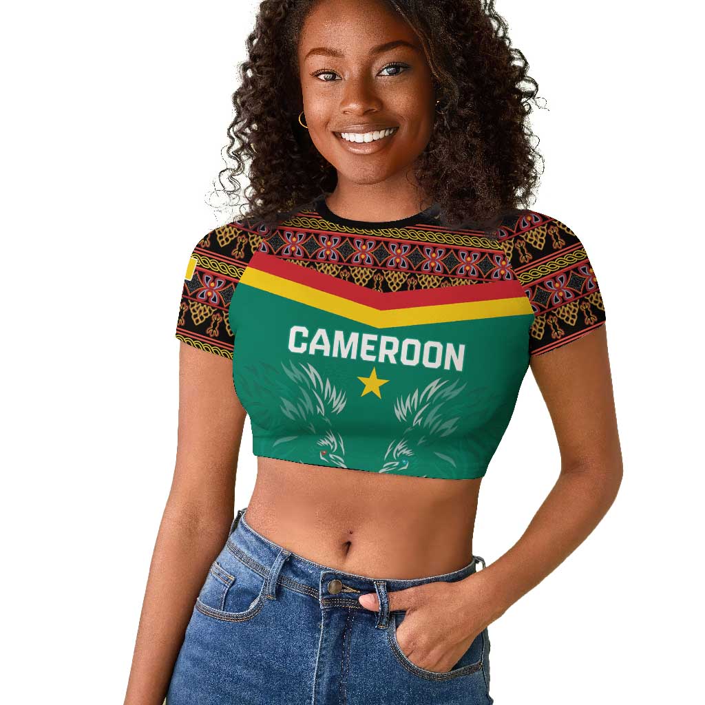 Custom Cameroun Football Raglan Cropped T shirt Allez Les Lions Indomptables