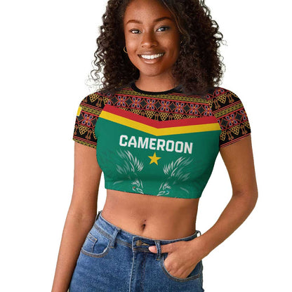 Custom Cameroun Football Raglan Cropped T shirt Allez Les Lions Indomptables