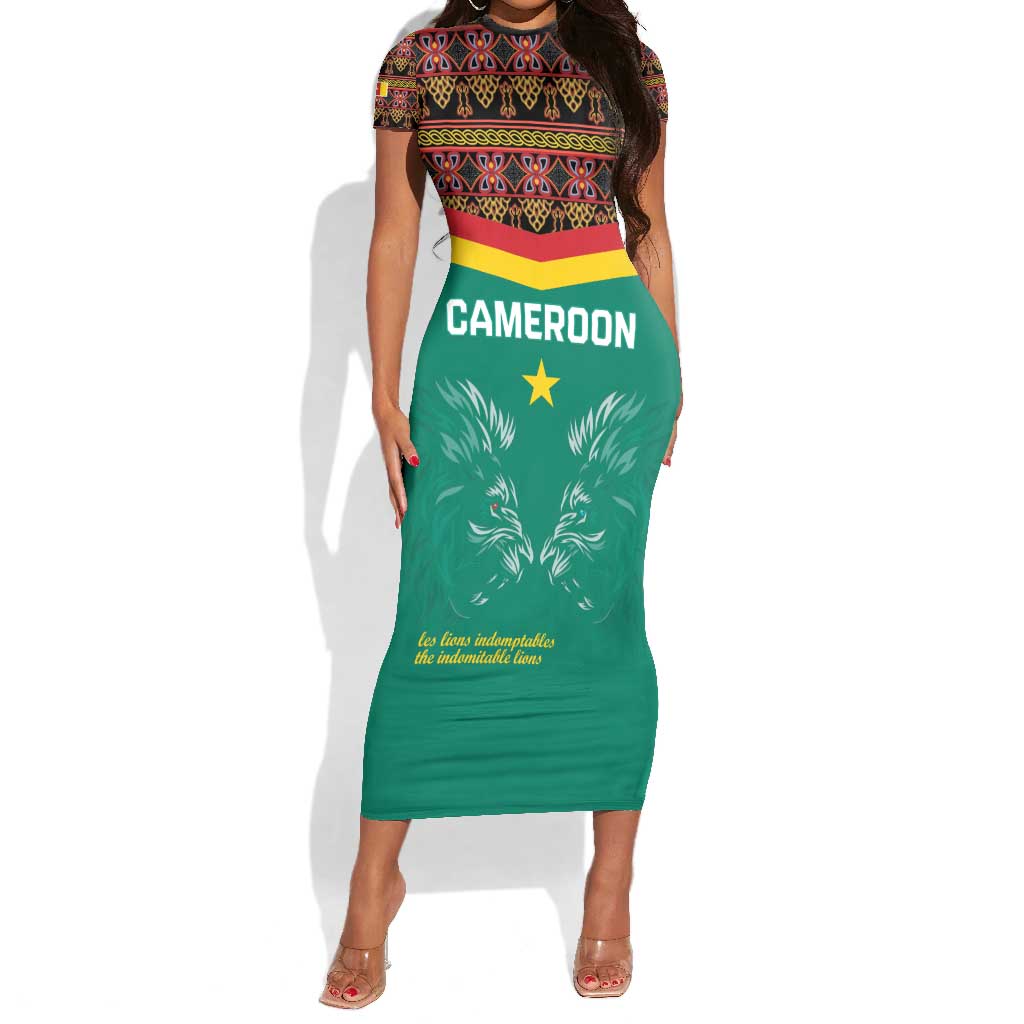 Custom Cameroun Football Short Sleeve Bodycon Dress Allez Les Lions Indomptables LT15