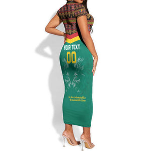 Custom Cameroun Football Short Sleeve Bodycon Dress Allez Les Lions Indomptables LT15
