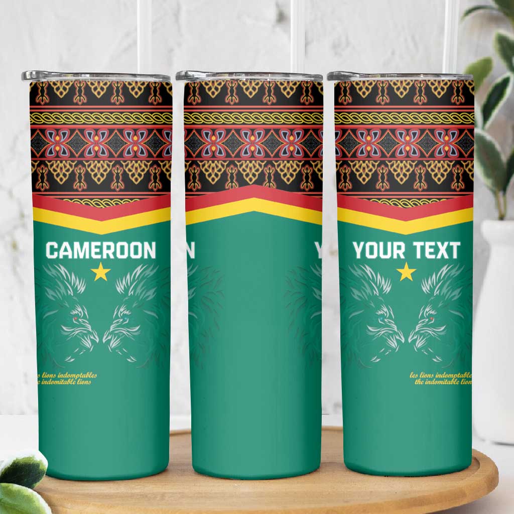 Custom Cameroun Football Skinny Tumbler Allez Les Lions Indomptables
