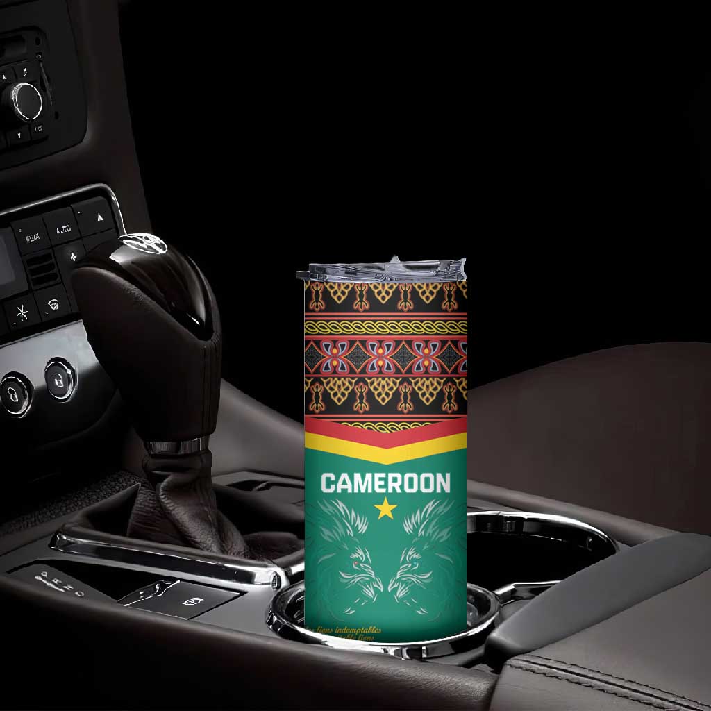 Custom Cameroun Football Skinny Tumbler Allez Les Lions Indomptables