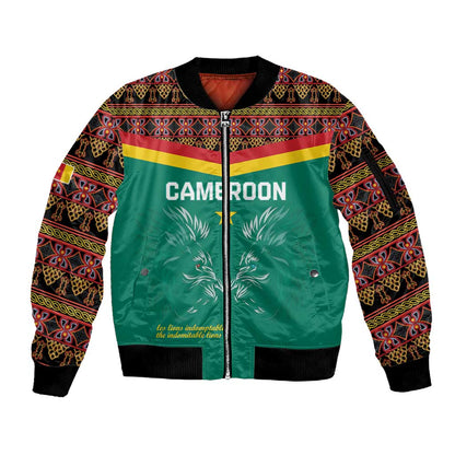 Custom Cameroun Football Sleeve Zip Bomber Jacket Allez Les Lions Indomptables