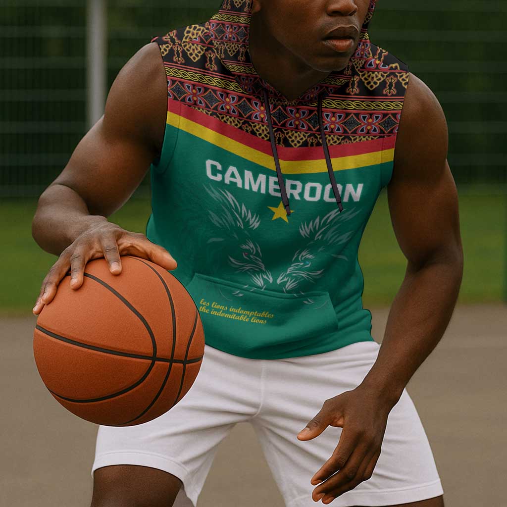 Custom Cameroun Football Sleeveless Hoodie Allez Les Lions Indomptables - African Pride