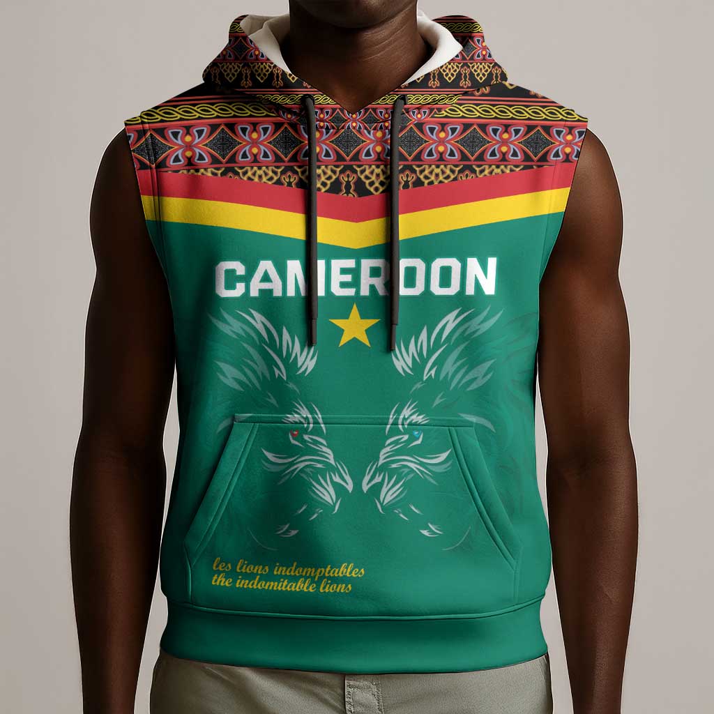 Custom Cameroun Football Sleeveless Hoodie Allez Les Lions Indomptables - African Pride