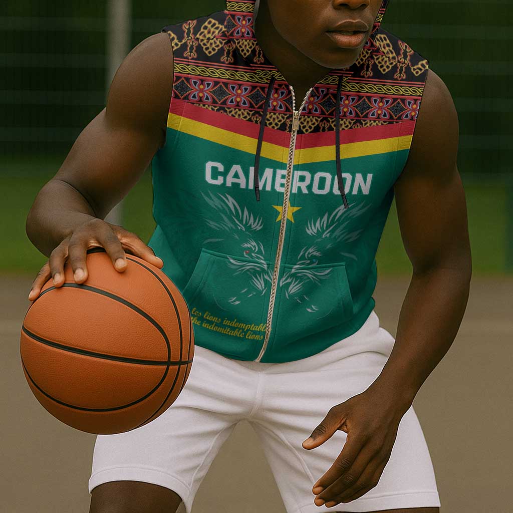 Custom Cameroun Football Sleeveless Zip Hoodie Allez Les Lions Indomptables - African Pride