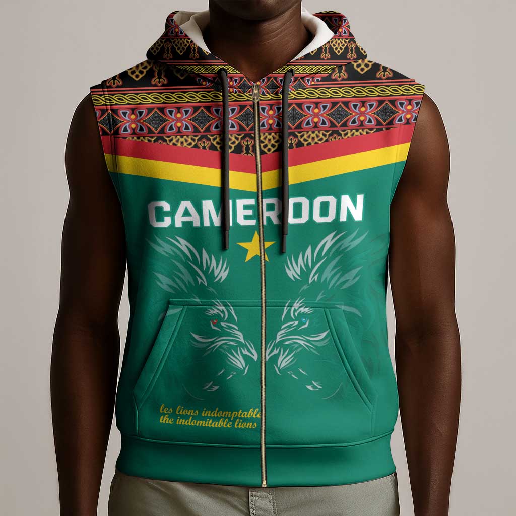 Custom Cameroun Football Sleeveless Zip Hoodie Allez Les Lions Indomptables - African Pride
