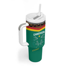 Custom Cameroun Football Tumbler With Handle Allez Les Lions Indomptables