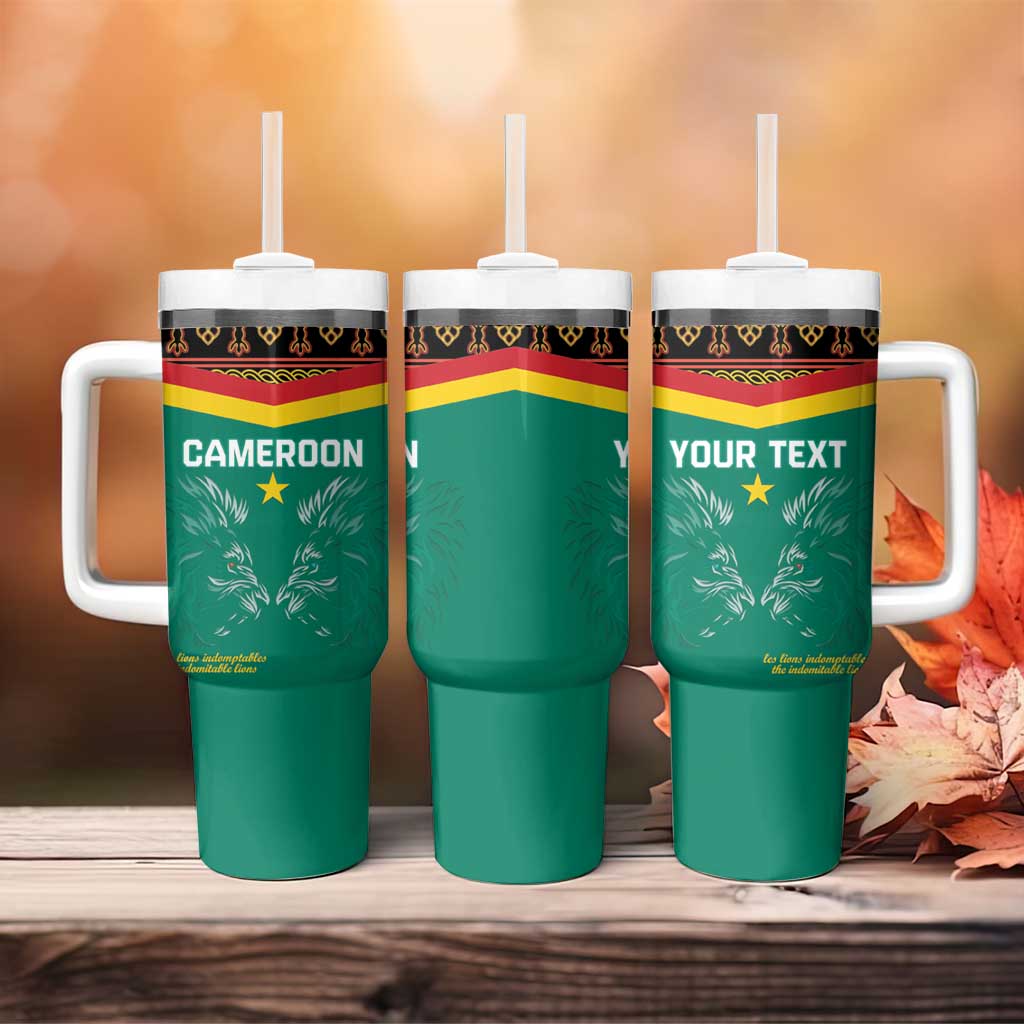 Custom Cameroun Football Tumbler With Handle Allez Les Lions Indomptables