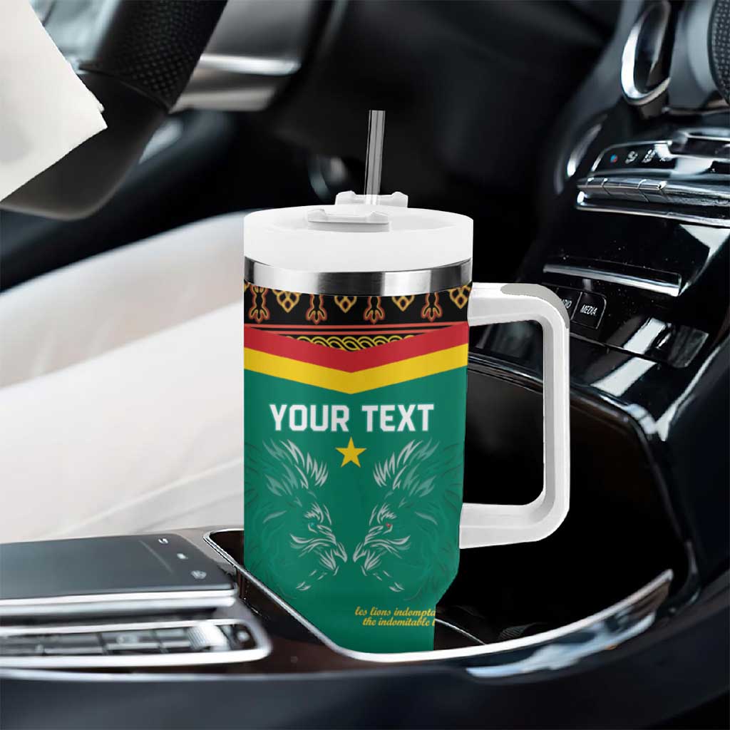 Custom Cameroun Football Tumbler With Handle Allez Les Lions Indomptables