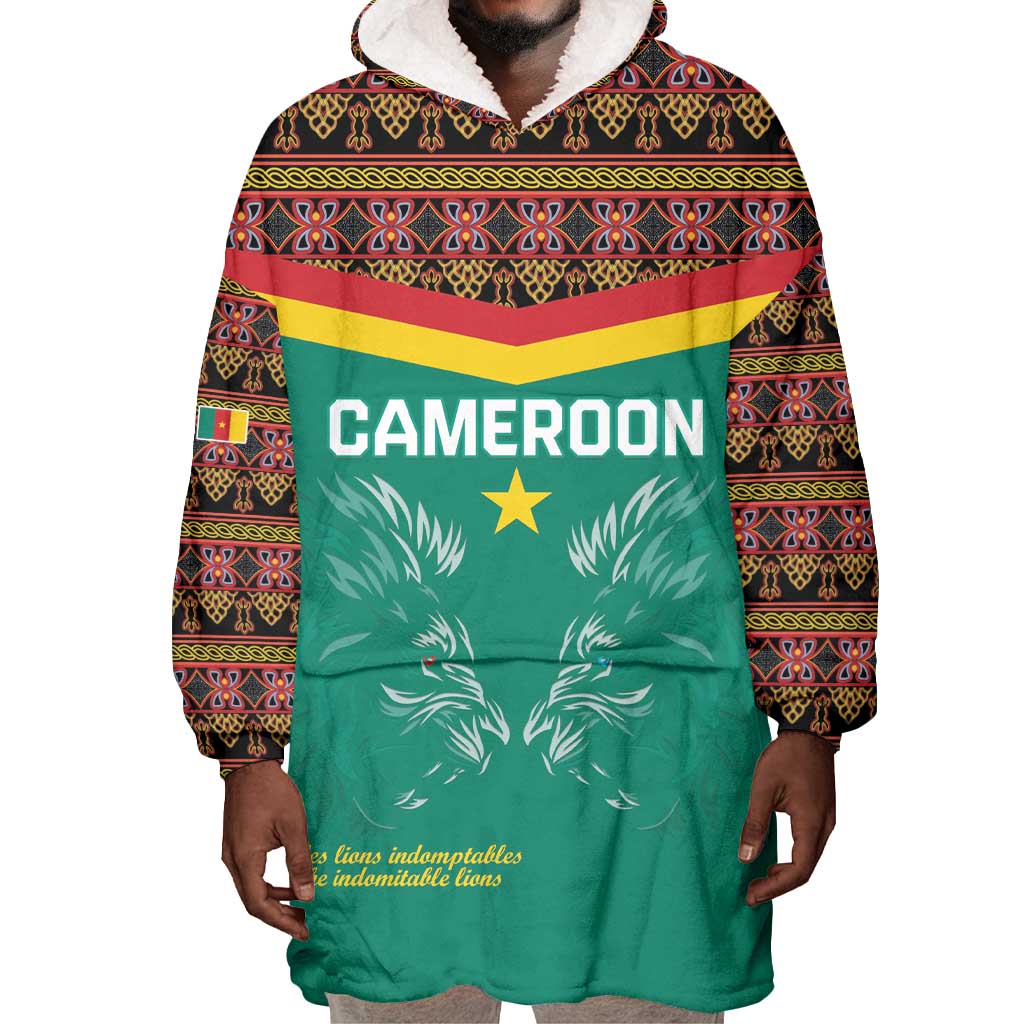 Custom Cameroun Football Wearable Blanket Hoodie Allez Les Lions Indomptables