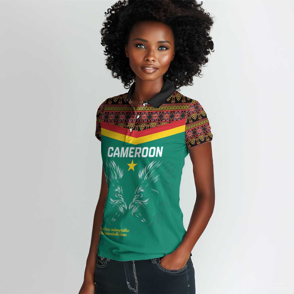 Custom Cameroun Football Women Polo Shirt Allez Les Lions Indomptables