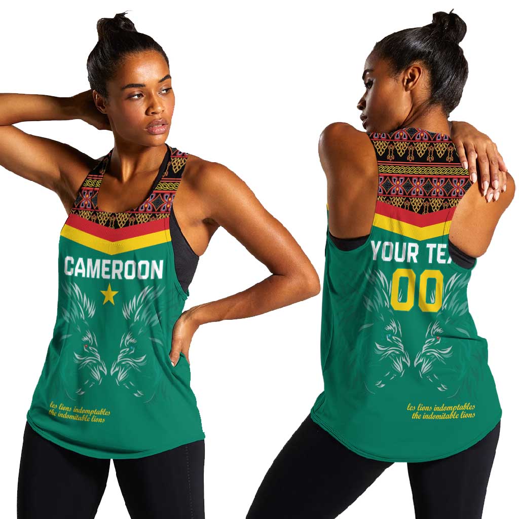 Custom Cameroun Football Women Racerback Tank Allez Les Lions Indomptables
