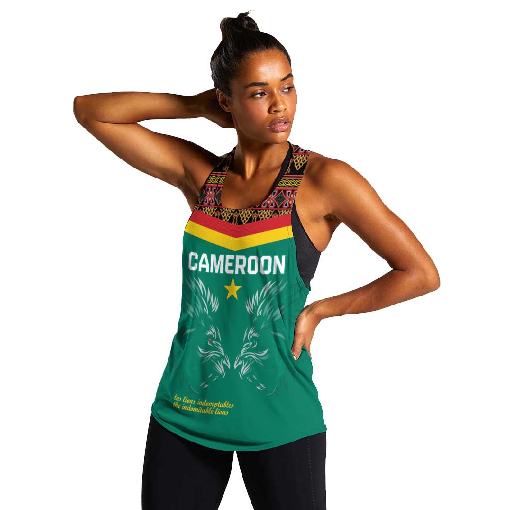 Custom Cameroun Football Women Racerback Tank Allez Les Lions Indomptables
