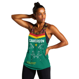 Custom Cameroun Football Women Racerback Tank Allez Les Lions Indomptables