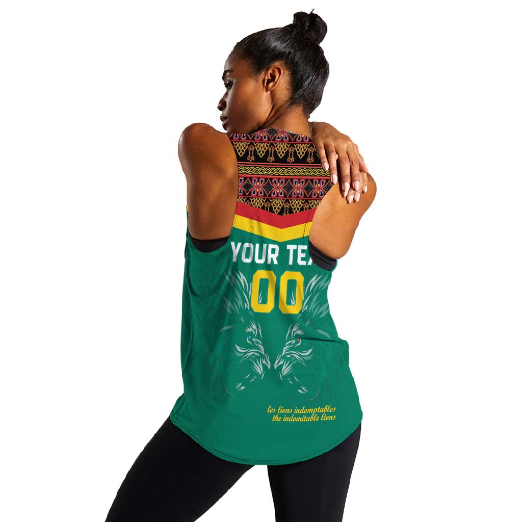Custom Cameroun Football Women Racerback Tank Allez Les Lions Indomptables