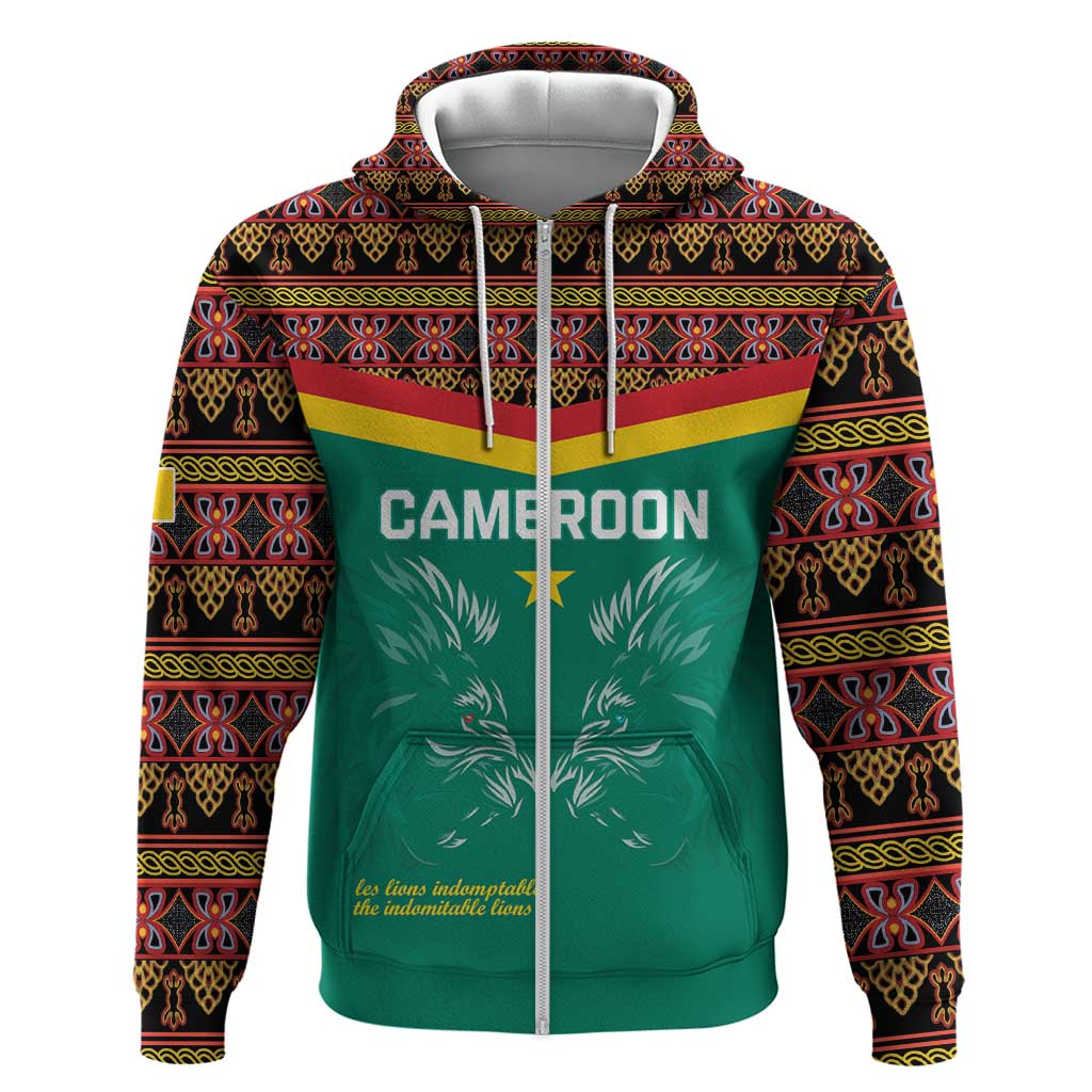Custom Cameroun Football Zip Hoodie Allez Les Lions Indomptables