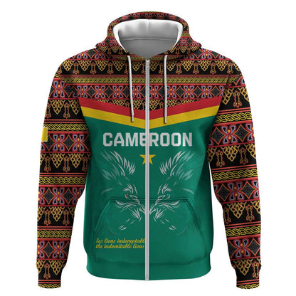 Custom Cameroun Football Zip Hoodie Allez Les Lions Indomptables