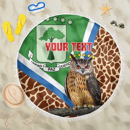 Personalised Equatorial Guinea Beach Blanket Bubo Poensis With Coat Of Arms