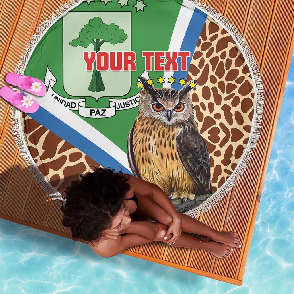 Personalised Equatorial Guinea Beach Blanket Bubo Poensis With Coat Of Arms