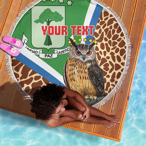 Personalised Equatorial Guinea Beach Blanket Bubo Poensis With Coat Of Arms