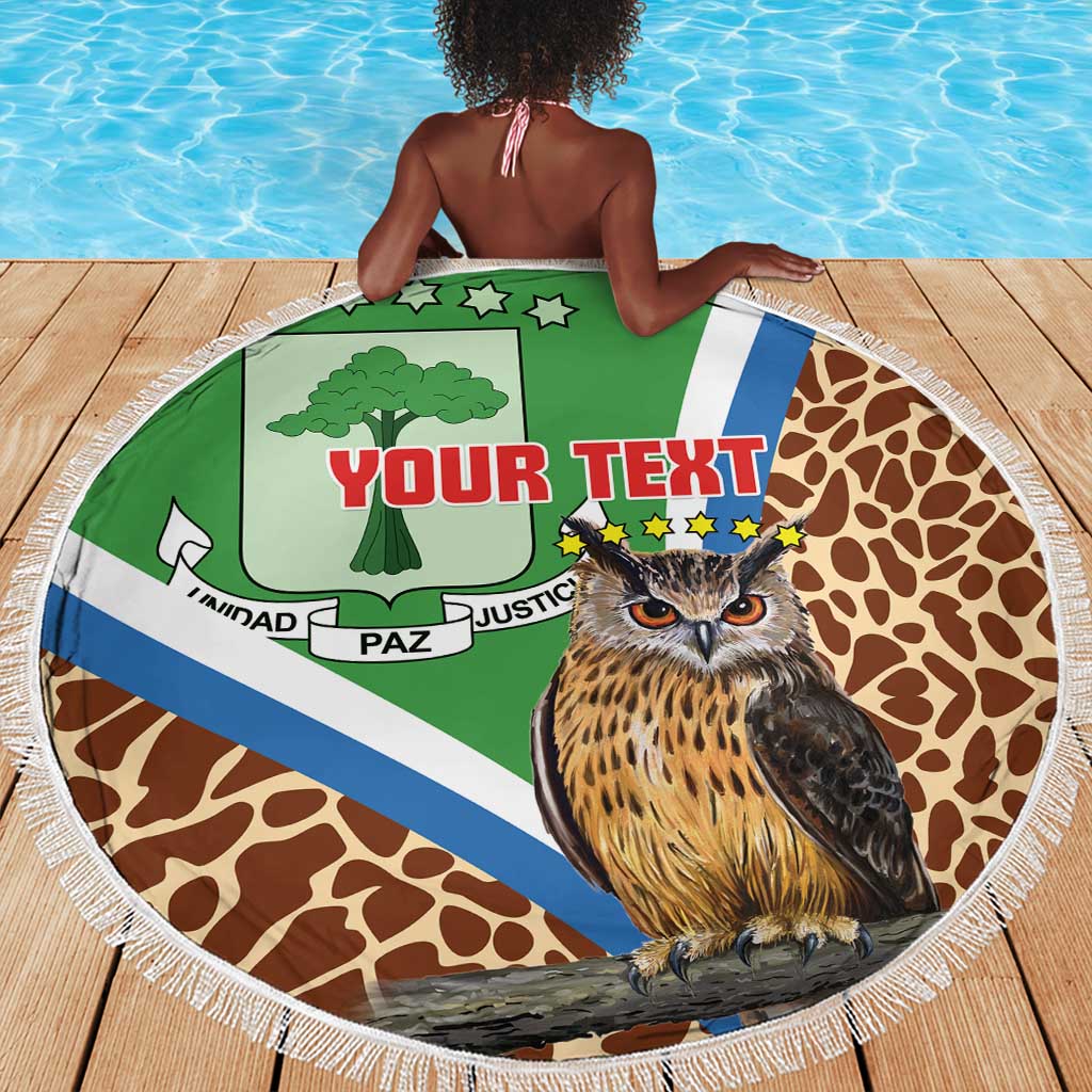 Personalised Equatorial Guinea Beach Blanket Bubo Poensis With Coat Of Arms