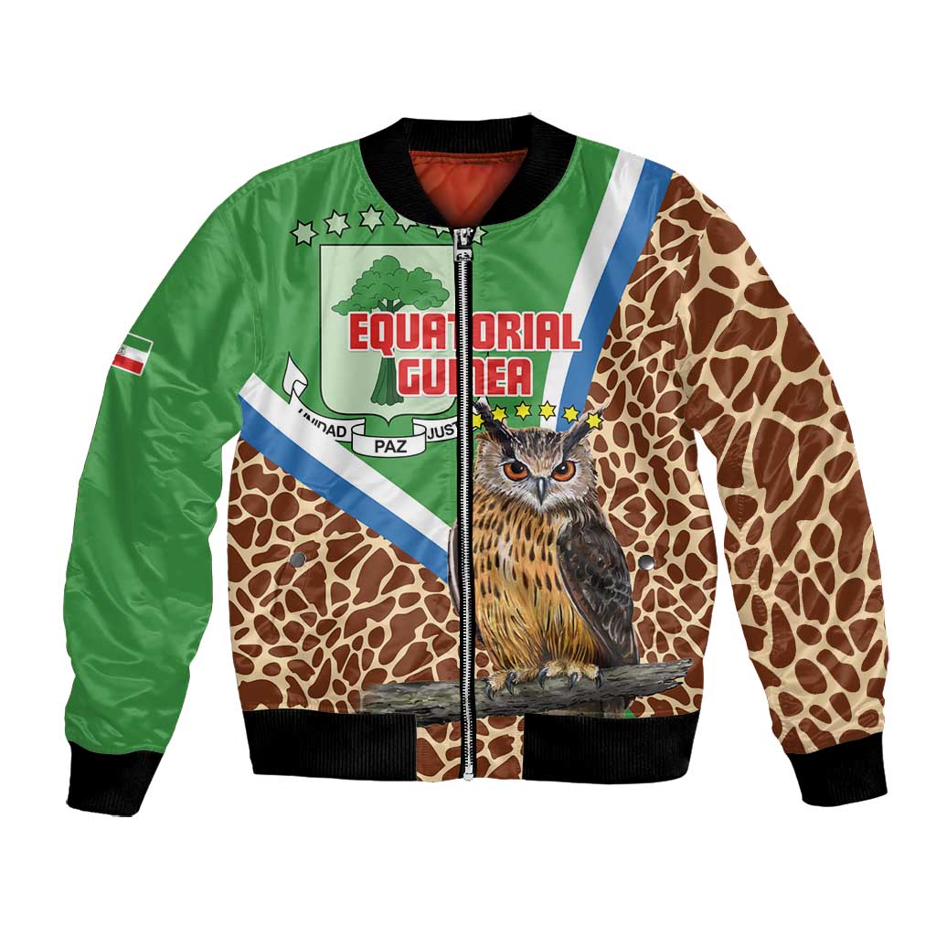 Personalised Equatorial Guinea Bomber Jacket Bubo Poensis With Coat Of Arms