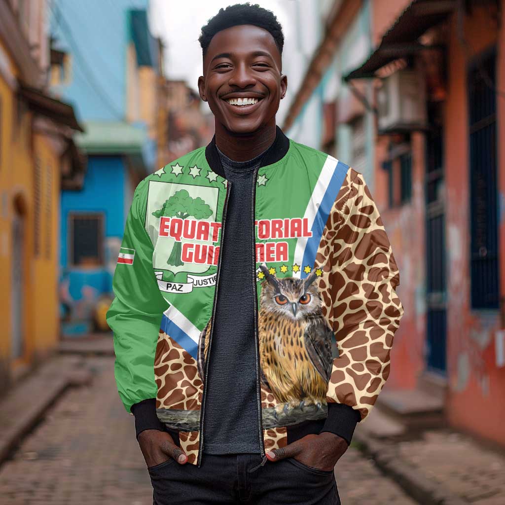 Personalised Equatorial Guinea Bomber Jacket Bubo Poensis With Coat Of Arms