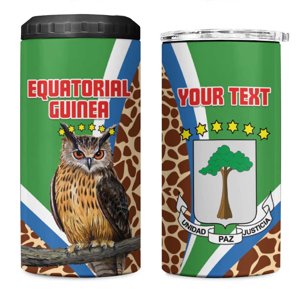 Personalised Equatorial Guinea 4 in 1 Can Cooler Tumbler Bubo Poensis With Coat Of Arms