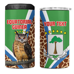 Personalised Equatorial Guinea 4 in 1 Can Cooler Tumbler Bubo Poensis With Coat Of Arms
