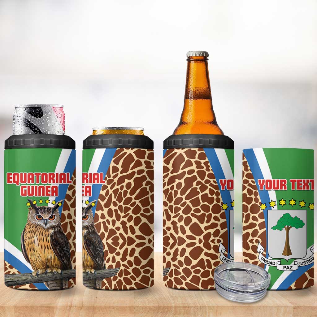 Personalised Equatorial Guinea 4 in 1 Can Cooler Tumbler Bubo Poensis With Coat Of Arms