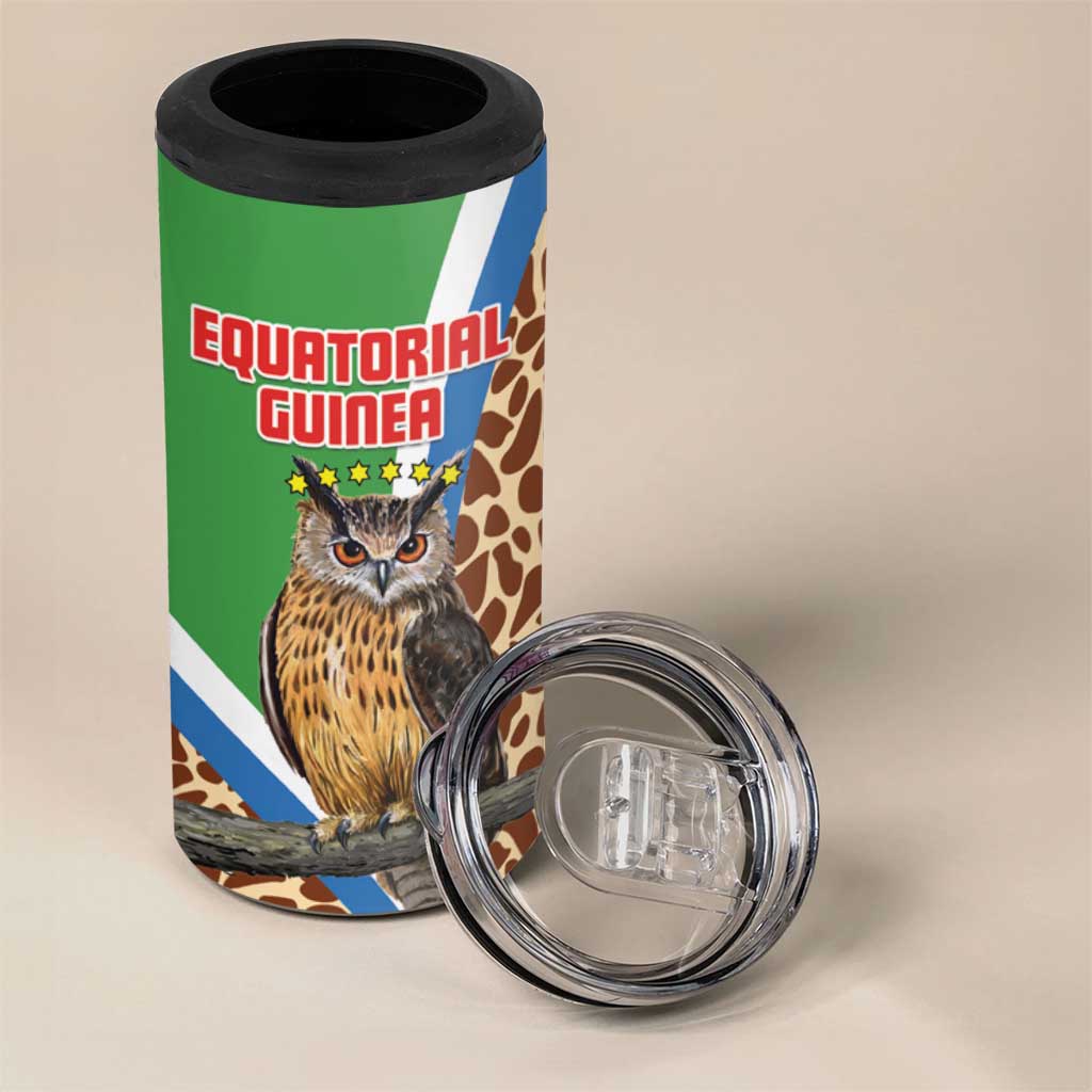 Personalised Equatorial Guinea 4 in 1 Can Cooler Tumbler Bubo Poensis With Coat Of Arms