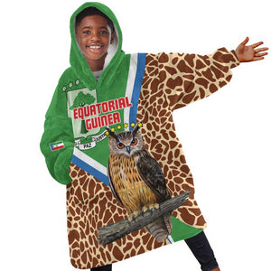 Personalised Equatorial Guinea Kid Wearable Blanket Hoodie Bubo Poensis With Coat Of Arms