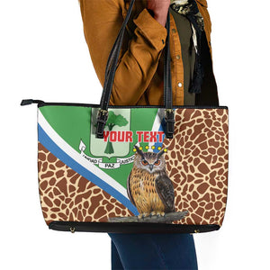 Personalised Equatorial Guinea Leather Tote Bag Bubo Poensis With Coat Of Arms