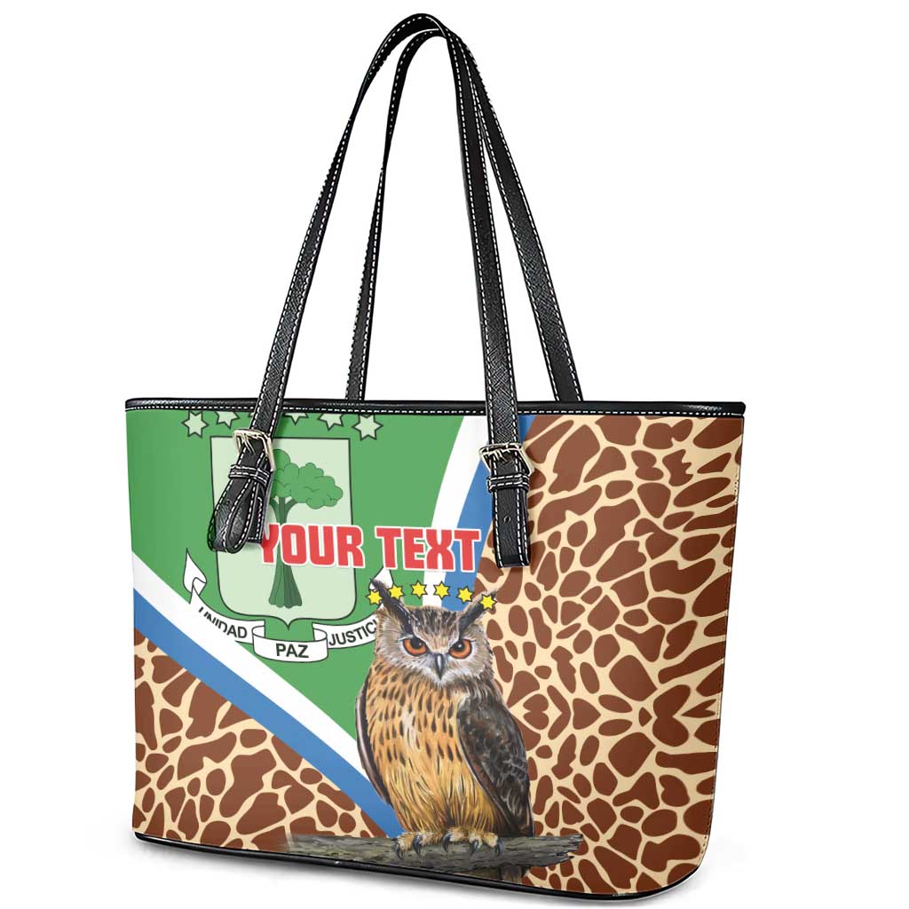 Personalised Equatorial Guinea Leather Tote Bag Bubo Poensis With Coat Of Arms