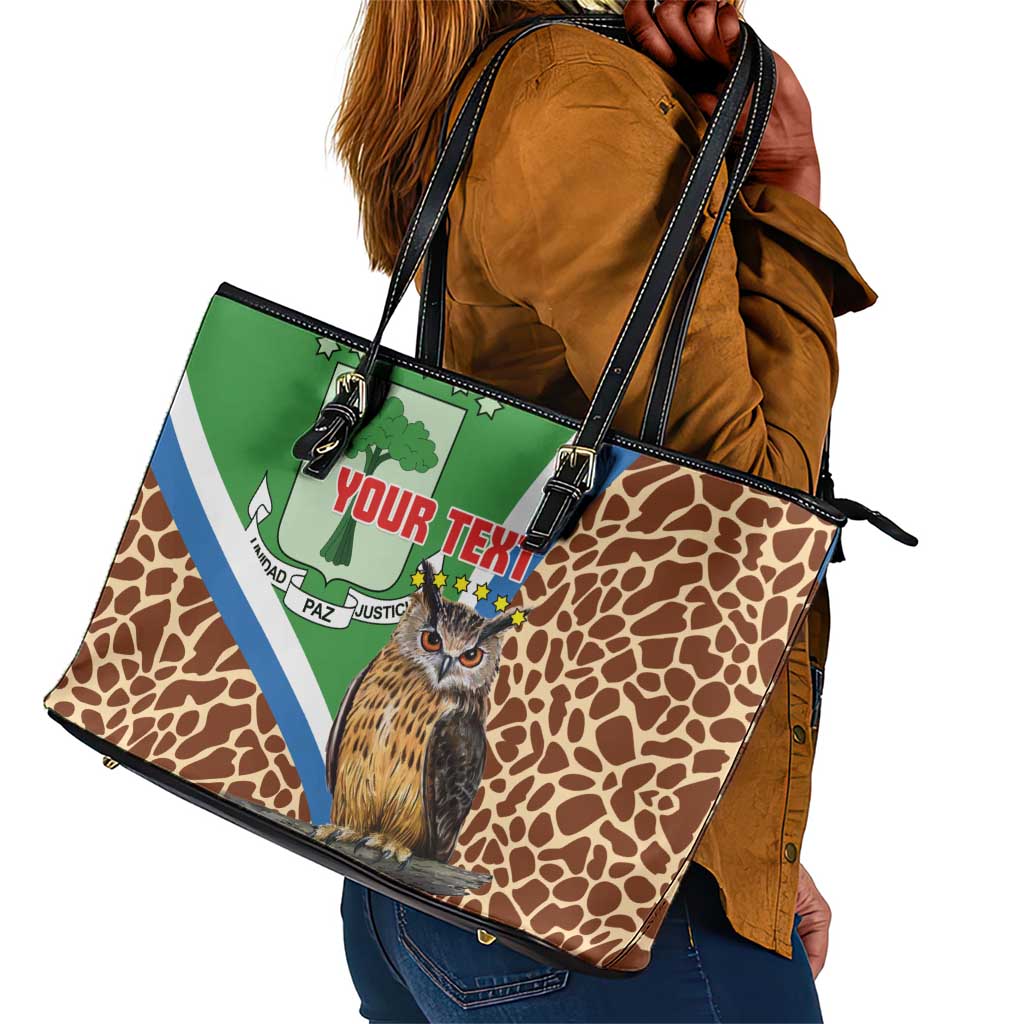 Personalised Equatorial Guinea Leather Tote Bag Bubo Poensis With Coat Of Arms