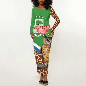 Personalised Equatorial Guinea Long Sleeve Bodycon Dress Bubo Poensis With Coat Of Arms LT15