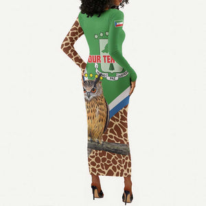 Personalised Equatorial Guinea Long Sleeve Bodycon Dress Bubo Poensis With Coat Of Arms LT15