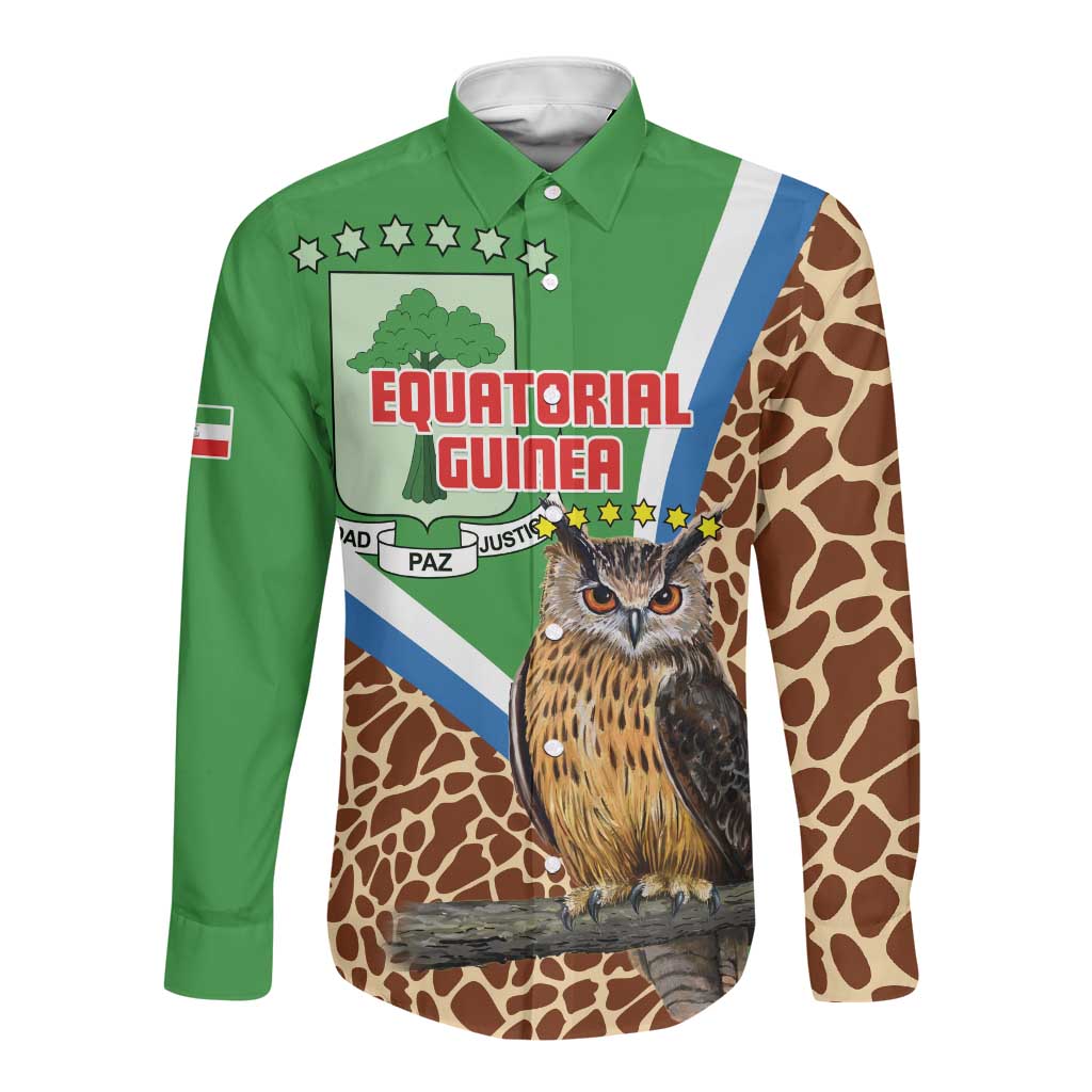 Personalised Equatorial Guinea Long Sleeve Button Shirt Bubo Poensis With Coat Of Arms