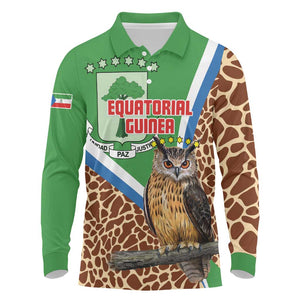 Personalised Equatorial Guinea Long Sleeve Polo Shirt Bubo Poensis With Coat Of Arms