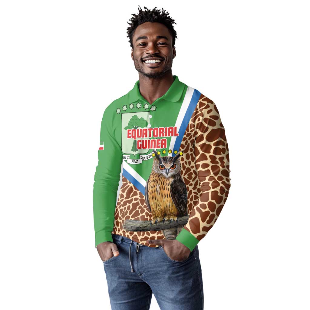 Personalised Equatorial Guinea Long Sleeve Polo Shirt Bubo Poensis With Coat Of Arms