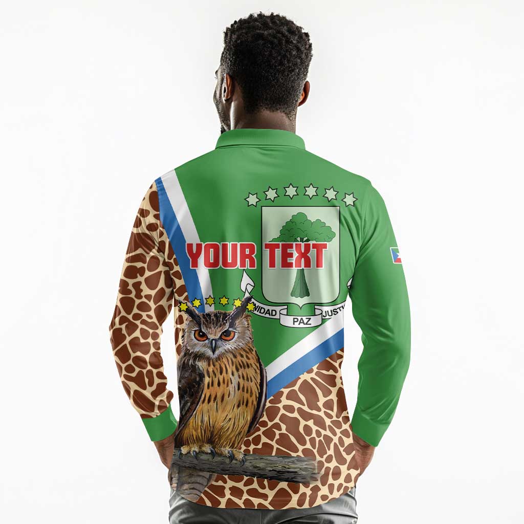 Personalised Equatorial Guinea Long Sleeve Polo Shirt Bubo Poensis With Coat Of Arms