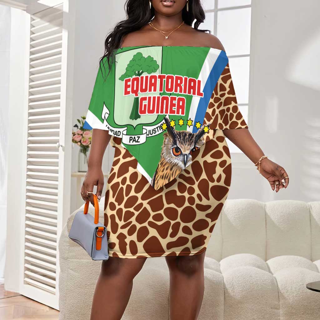 Personalised Equatorial Guinea Off Shoulder Short Dress Bubo Poensis With Coat Of Arms