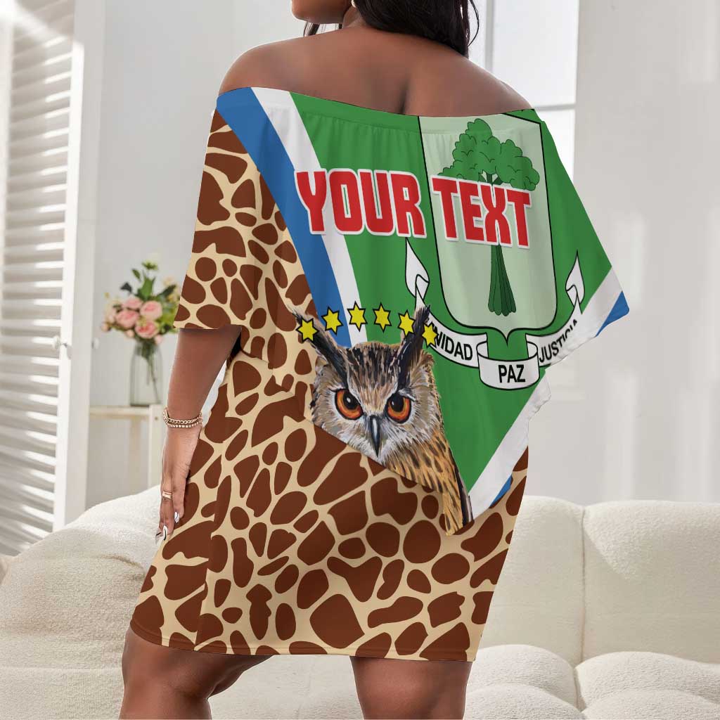 Personalised Equatorial Guinea Off Shoulder Short Dress Bubo Poensis With Coat Of Arms