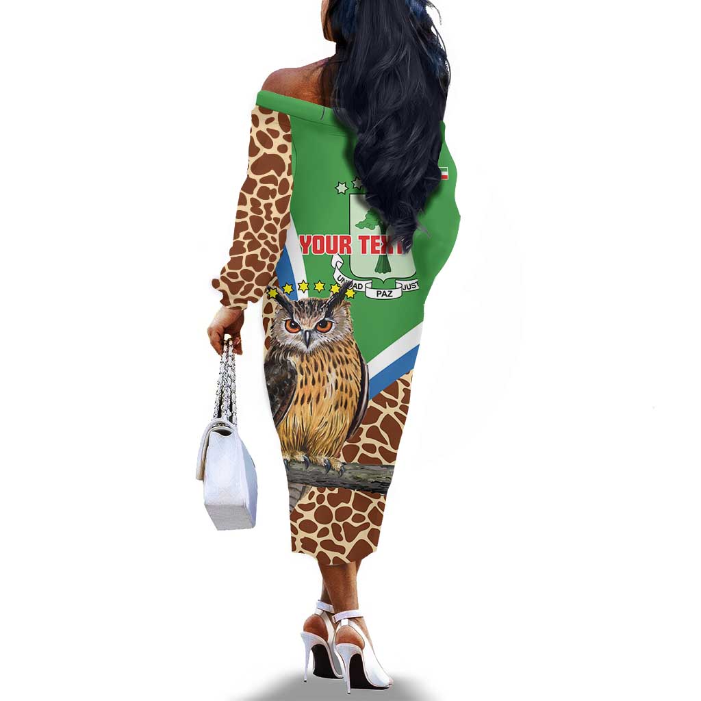 Personalised Equatorial Guinea Off The Shoulder Long Sleeve Dress Bubo Poensis With Coat Of Arms
