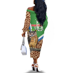 Personalised Equatorial Guinea Off The Shoulder Long Sleeve Dress Bubo Poensis With Coat Of Arms