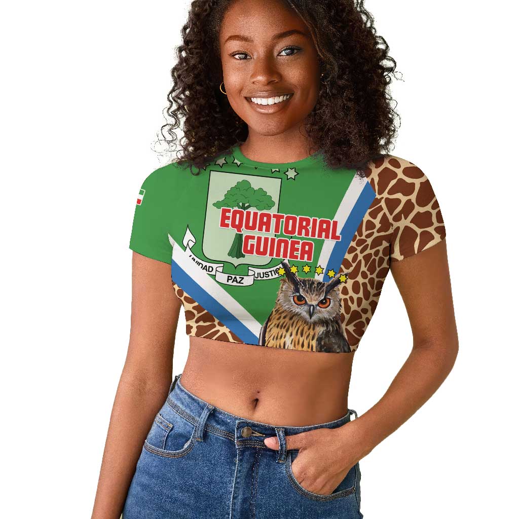 Personalised Equatorial Guinea Raglan Cropped T shirt Bubo Poensis With Coat Of Arms