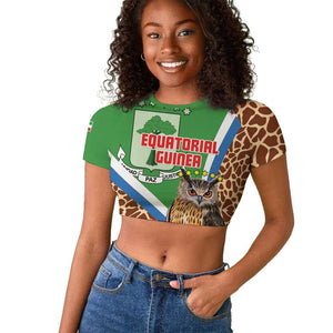 Personalised Equatorial Guinea Raglan Cropped T shirt Bubo Poensis With Coat Of Arms