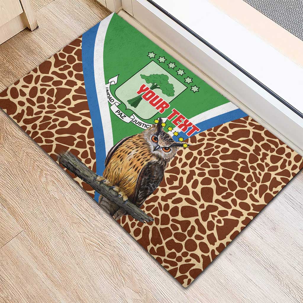 Personalised Equatorial Guinea Rubber Doormat Bubo Poensis With Coat Of Arms